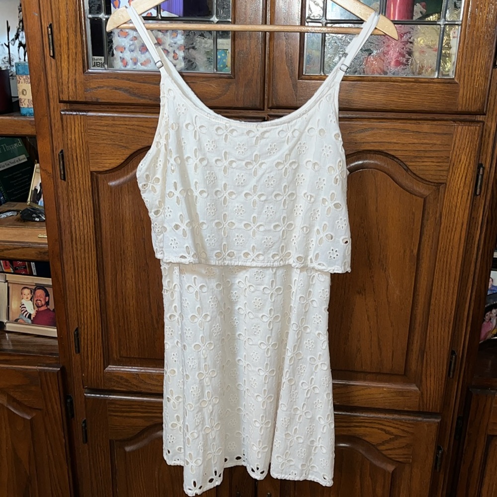 Shyanne Country Western Cream Floral Eyelet Lined Dress Size Small - Picture 2 of 9